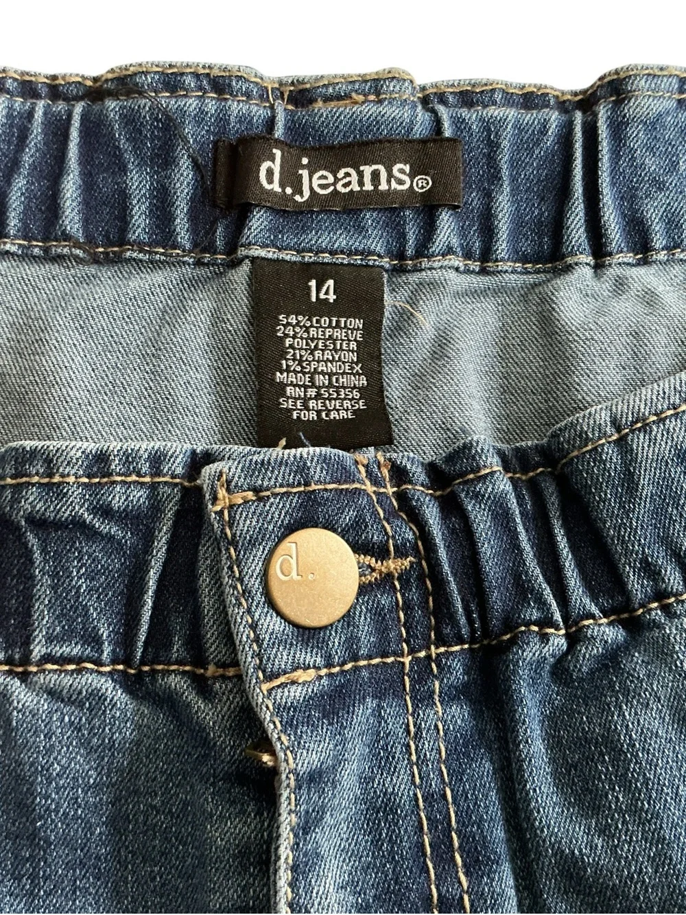 d.jeans Stretch Denim Bermuda Shorts Comfort Elastic Waist Blue Women's Size 14